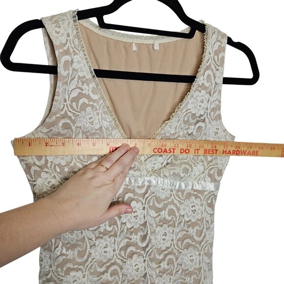 Vintage Elegant Womens Lace Sleeveless Top Satin Ribbon Beige Lining L 90s Y2K‎ - Picture 7 of 8